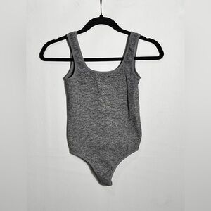 Colsie Charcoal Ribbed Thong Bodysuit Small